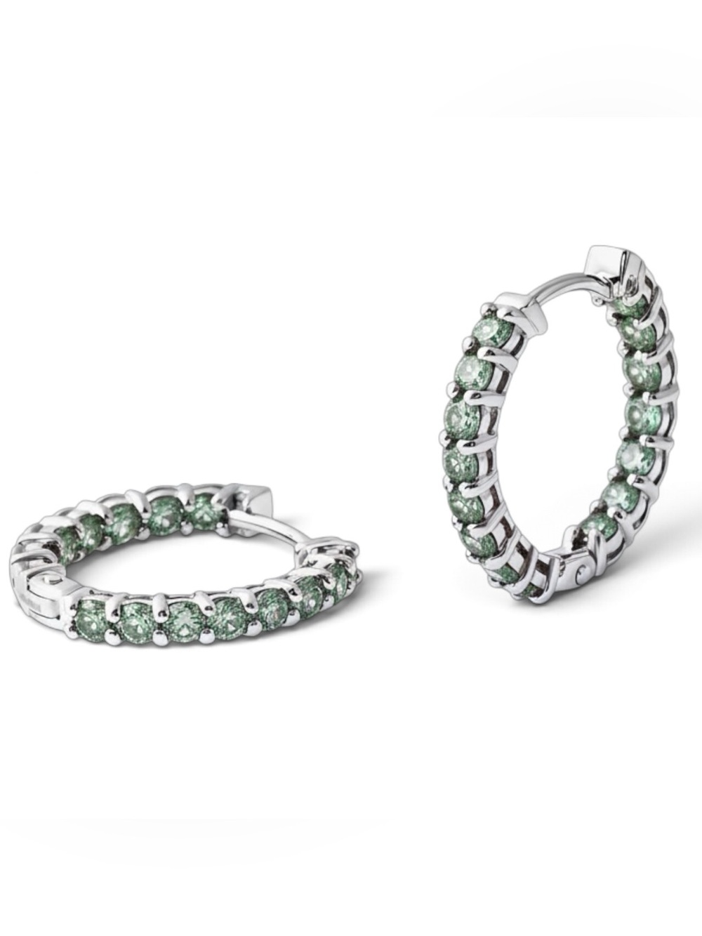 Luxuriant Womens Lab Grown Green Diamond/Sterling Silver Hoop Earrings New